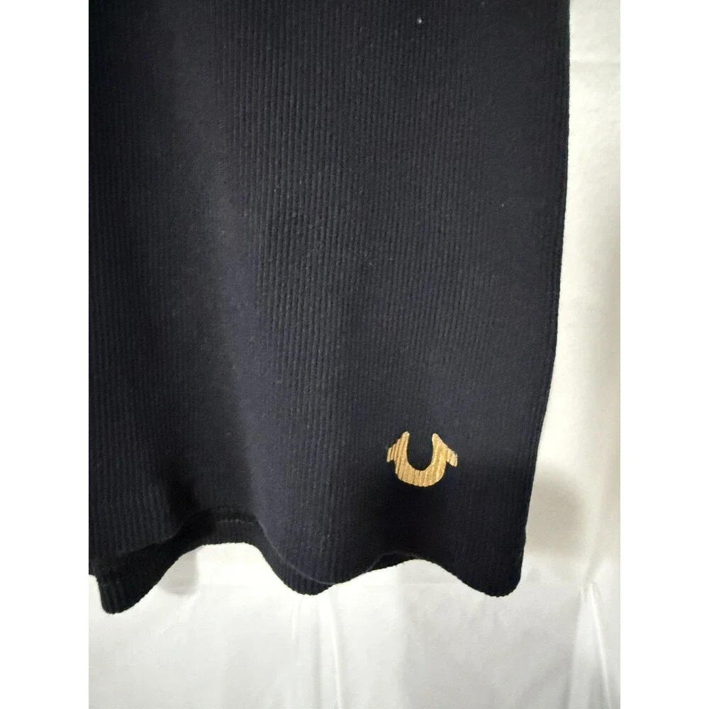 True Religion Tank Top Mens Medium Black Sleeveless Ribbed Gold Horseshoe Logo